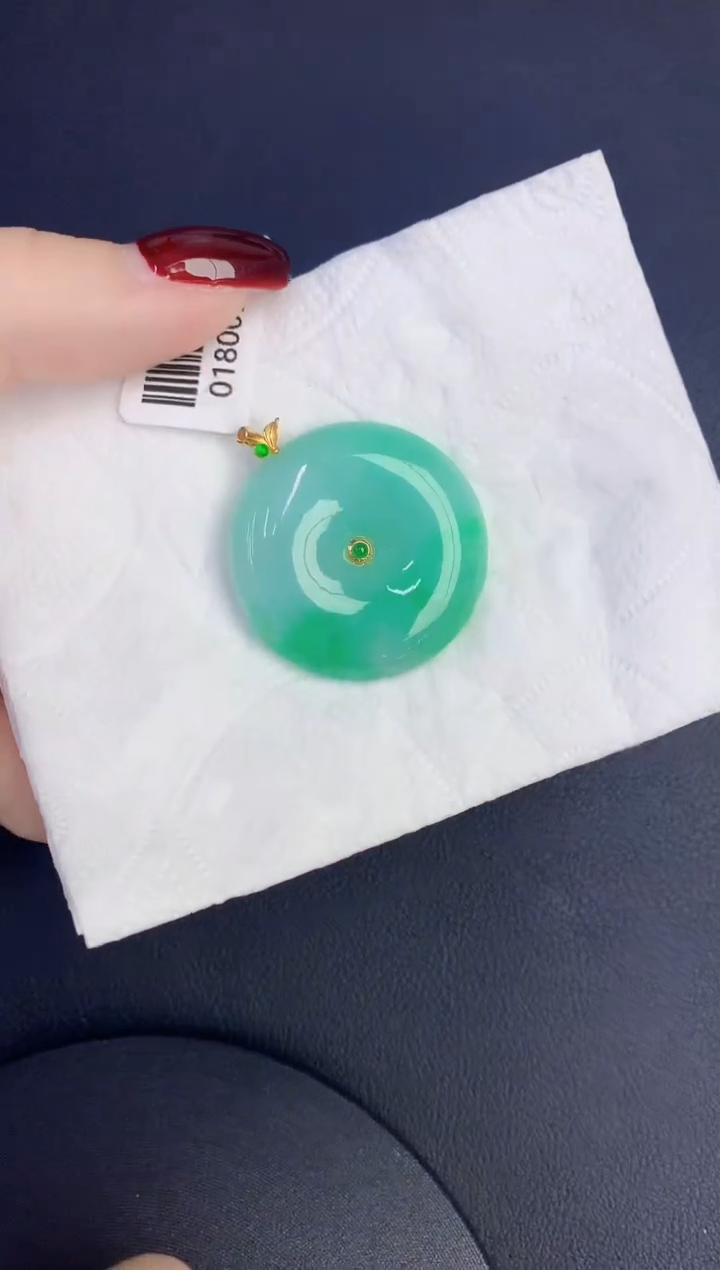 颈饰18K金镶嵌翡翠缅甸天然翡翠A货