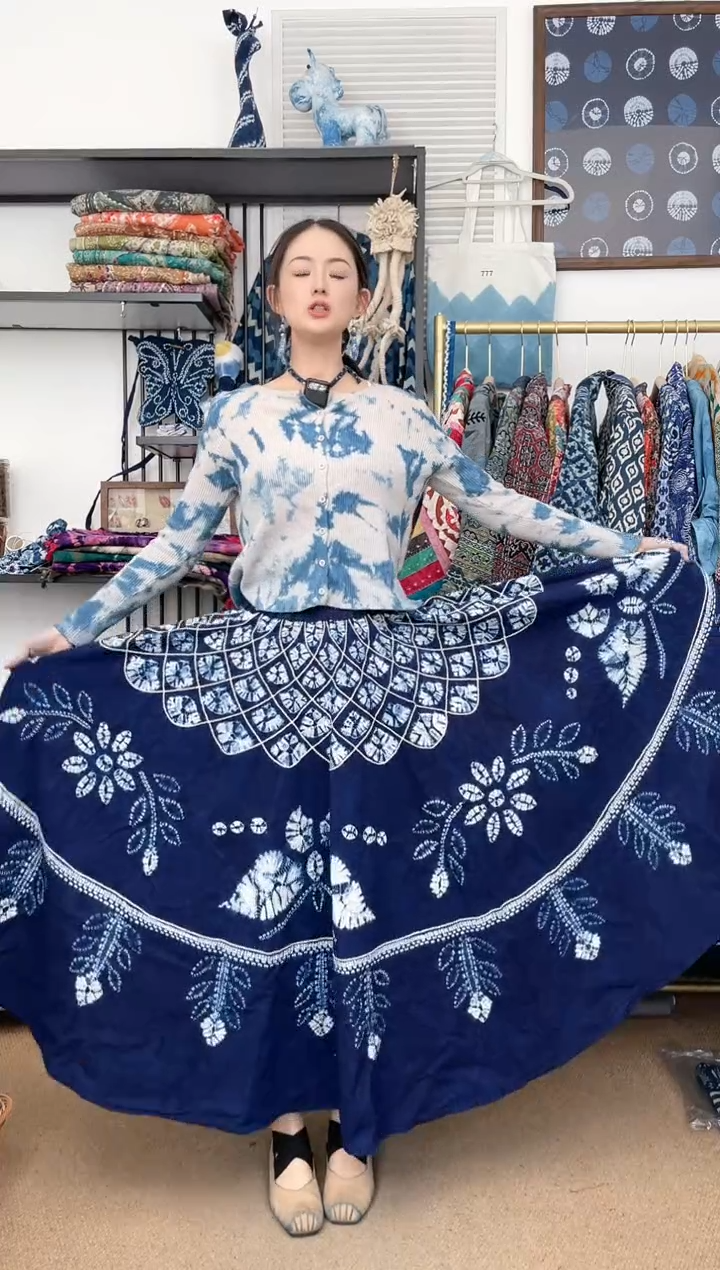 【闪购商品】蝴蝶大摆裙白族扎染手工 90cm裙长