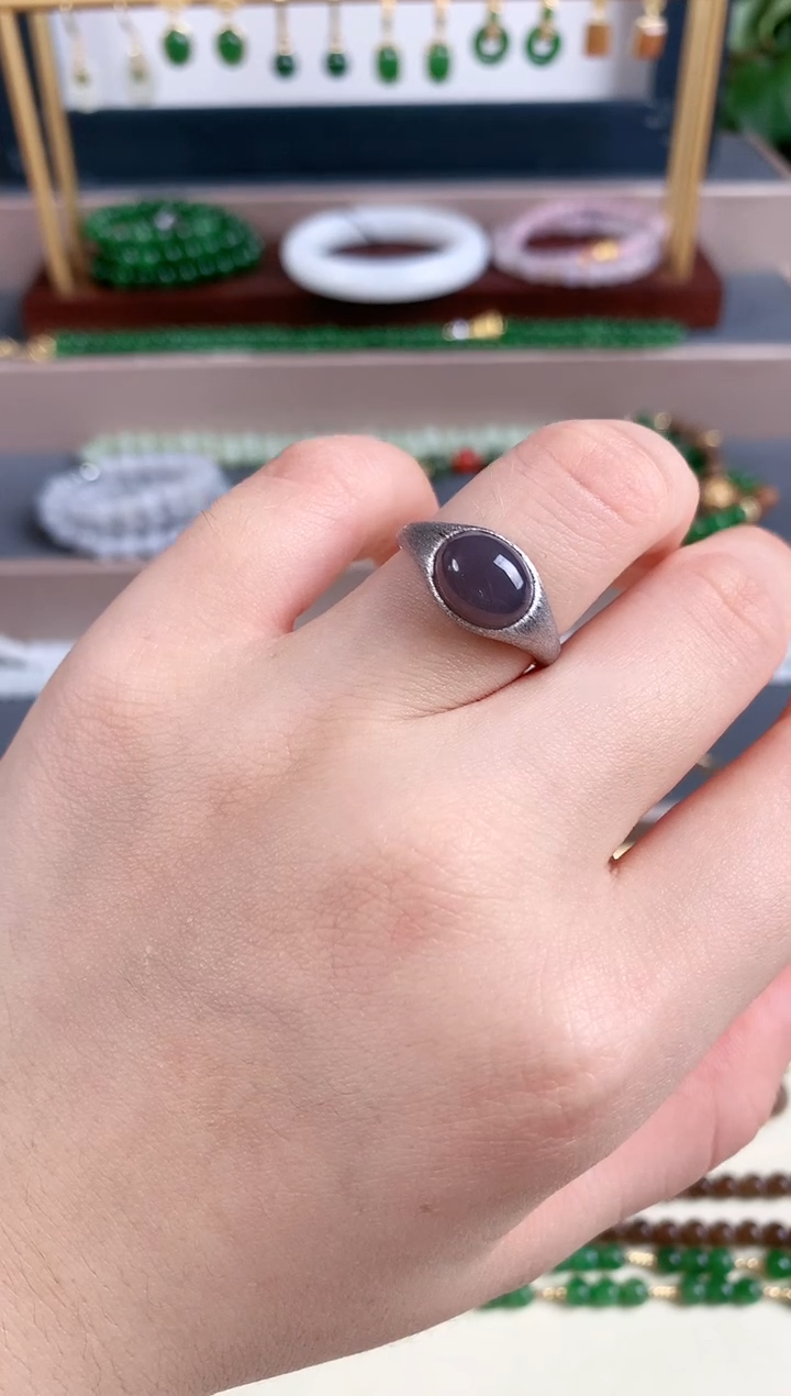 银S925镶嵌戒指和田玉1