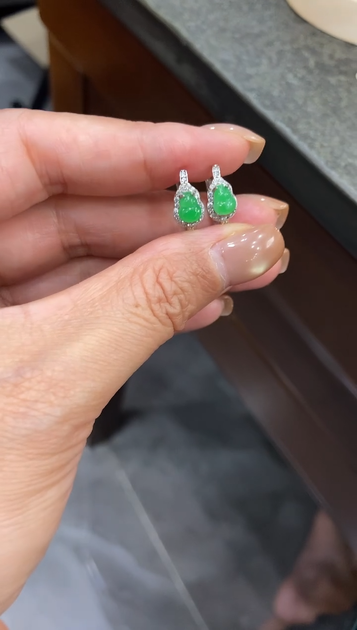 银S925镶嵌挂件翡翠耳饰