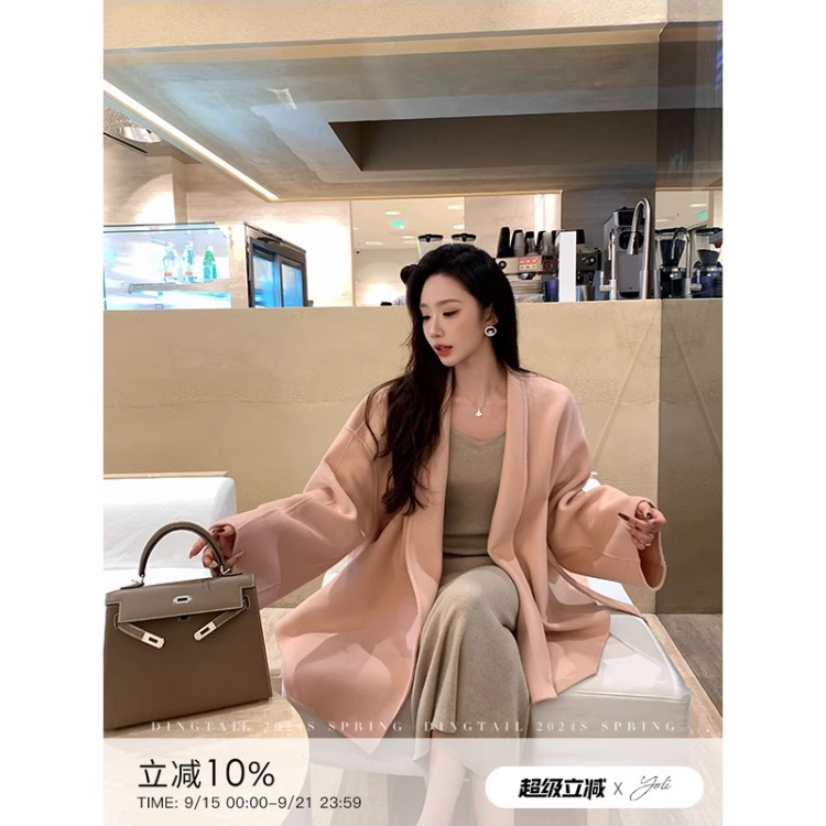 THEORY ERROR双面呢外套羊毛腰带气质慵懒中长款山羊绒大衣女秋冬