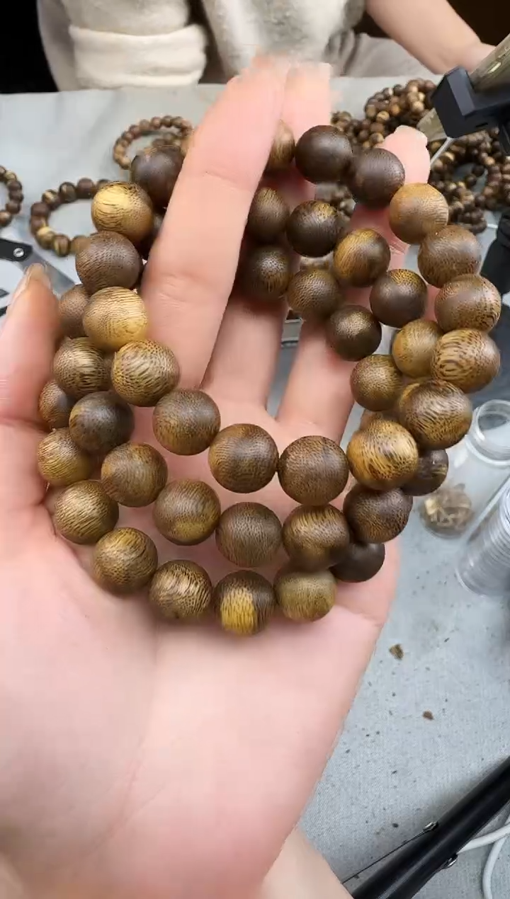 沉香手串1210虎斑棋圆珠单圈多样性发一
