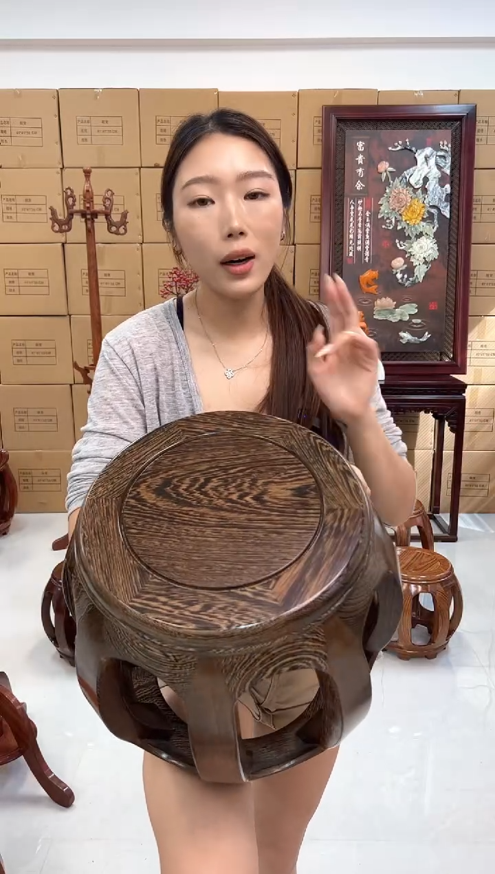 鸡翅木类家具国标鸡翅木小号鼓凳假一赔四