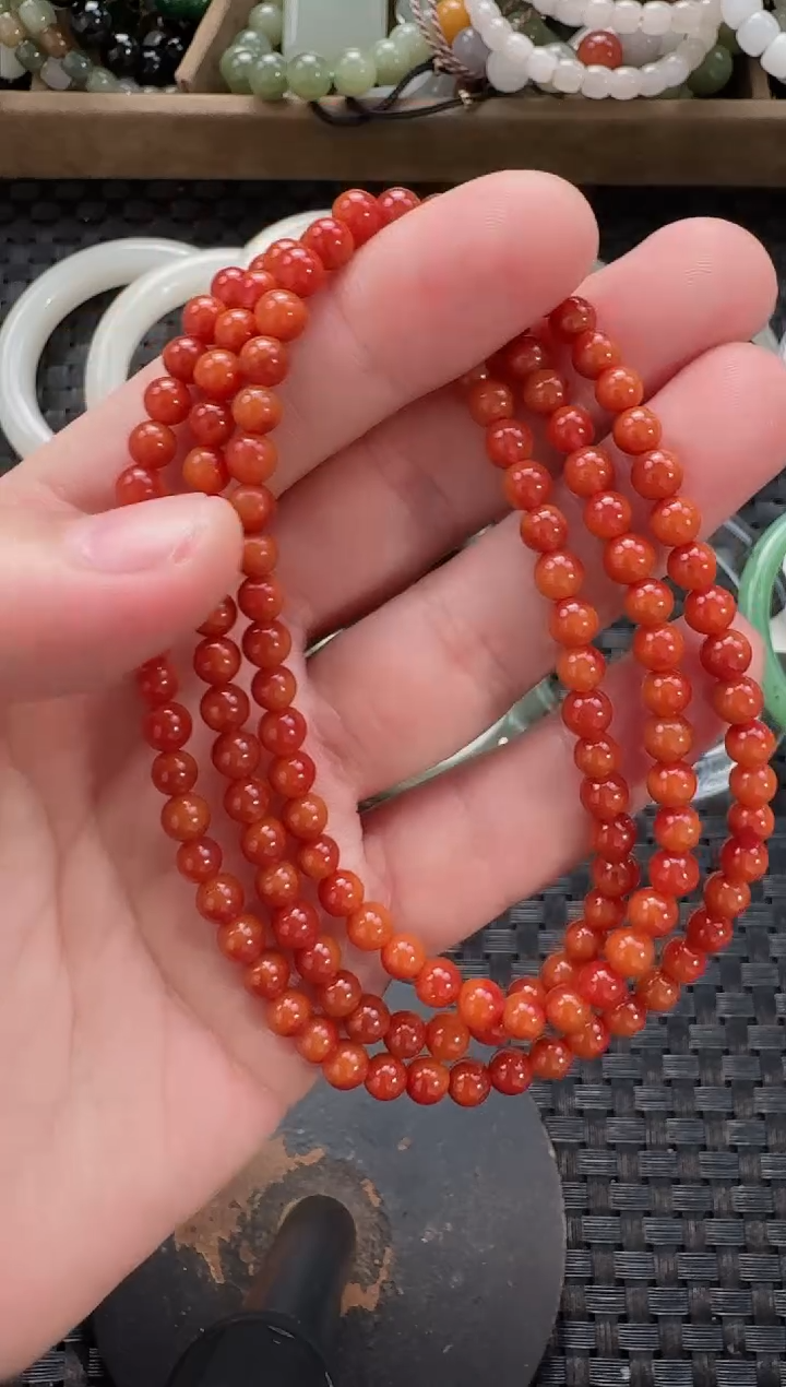 颈饰未镶嵌南红玛瑙多圈长链