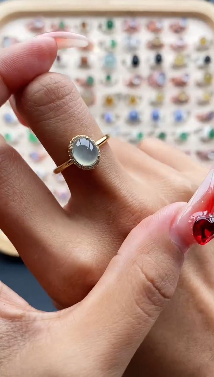 【闪购商品】翡翠戒指银S925镶嵌缅甸天然A货翡翠333 8+6