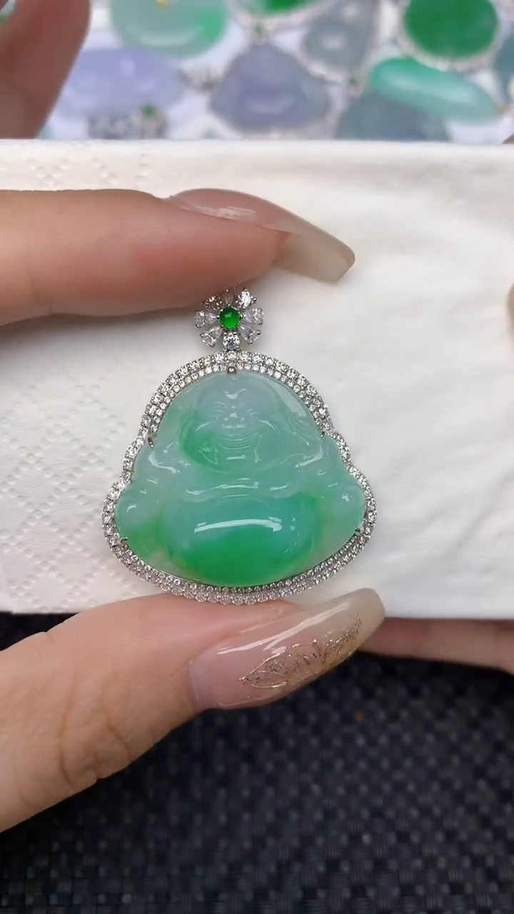 颈饰18K金镶嵌翡翠天然缅甸翡翠a货百元以上9元证书费自理