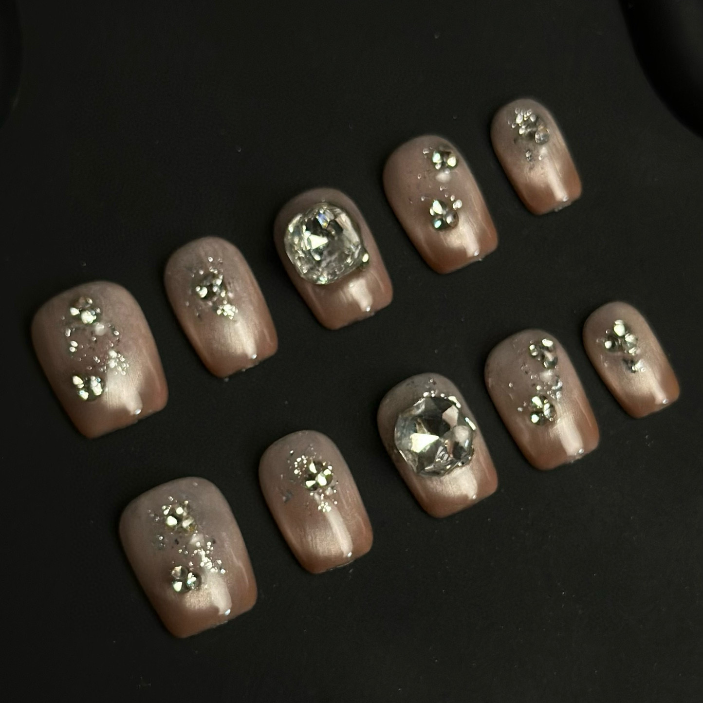 (Dina）手工穿戴甲  短甲 指尖渐变 大钻  