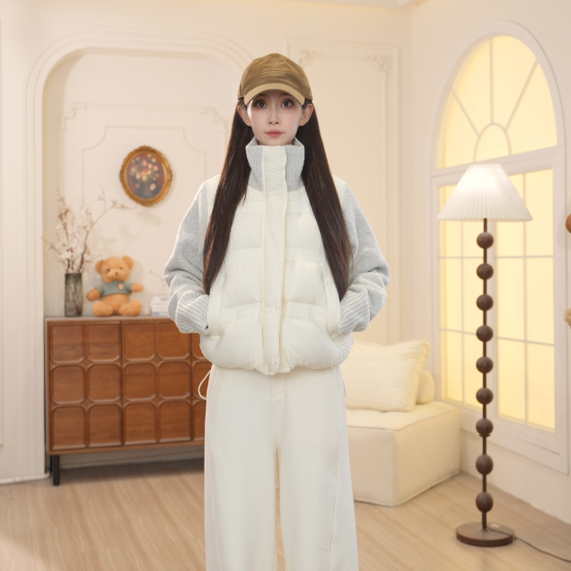 Basic House/百家好2025秋冬新款羽绒连帽拼接外套休闲长裤YDP68