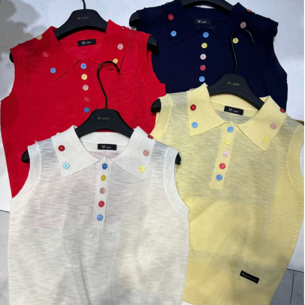 ZOZO-8238夏季新款女翻领彩虹扣减龄小个子穿搭背心