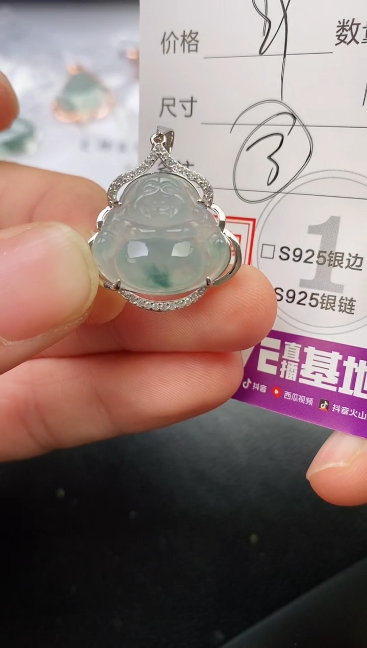 颈饰银S925镶嵌翡翠天*挂件