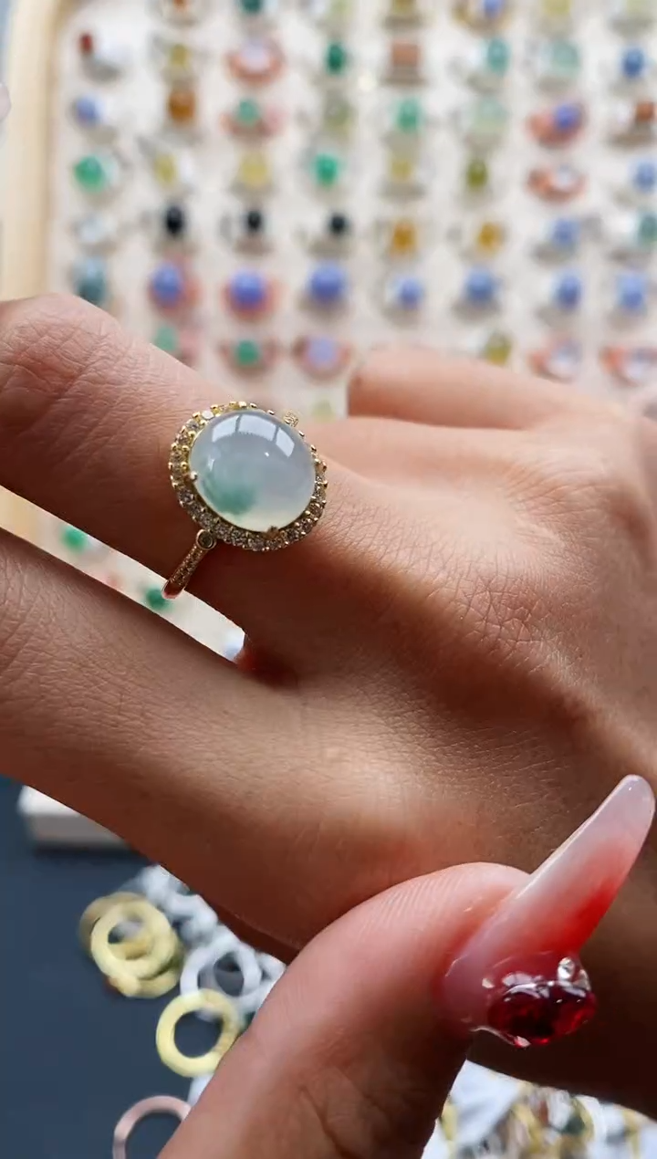 【闪购商品】翡翠戒指银S925镶嵌缅甸天然A货翡翠111 4+4