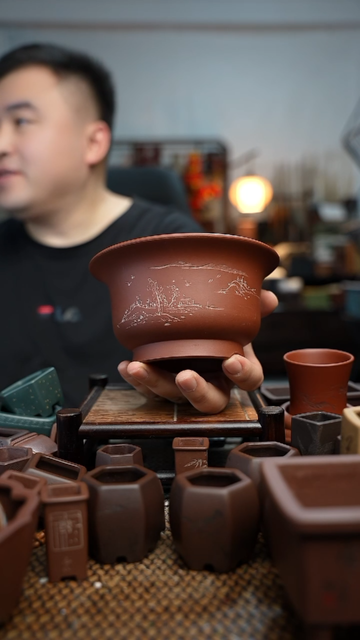紫砂花盆長木軒精品紫砂内口12*6