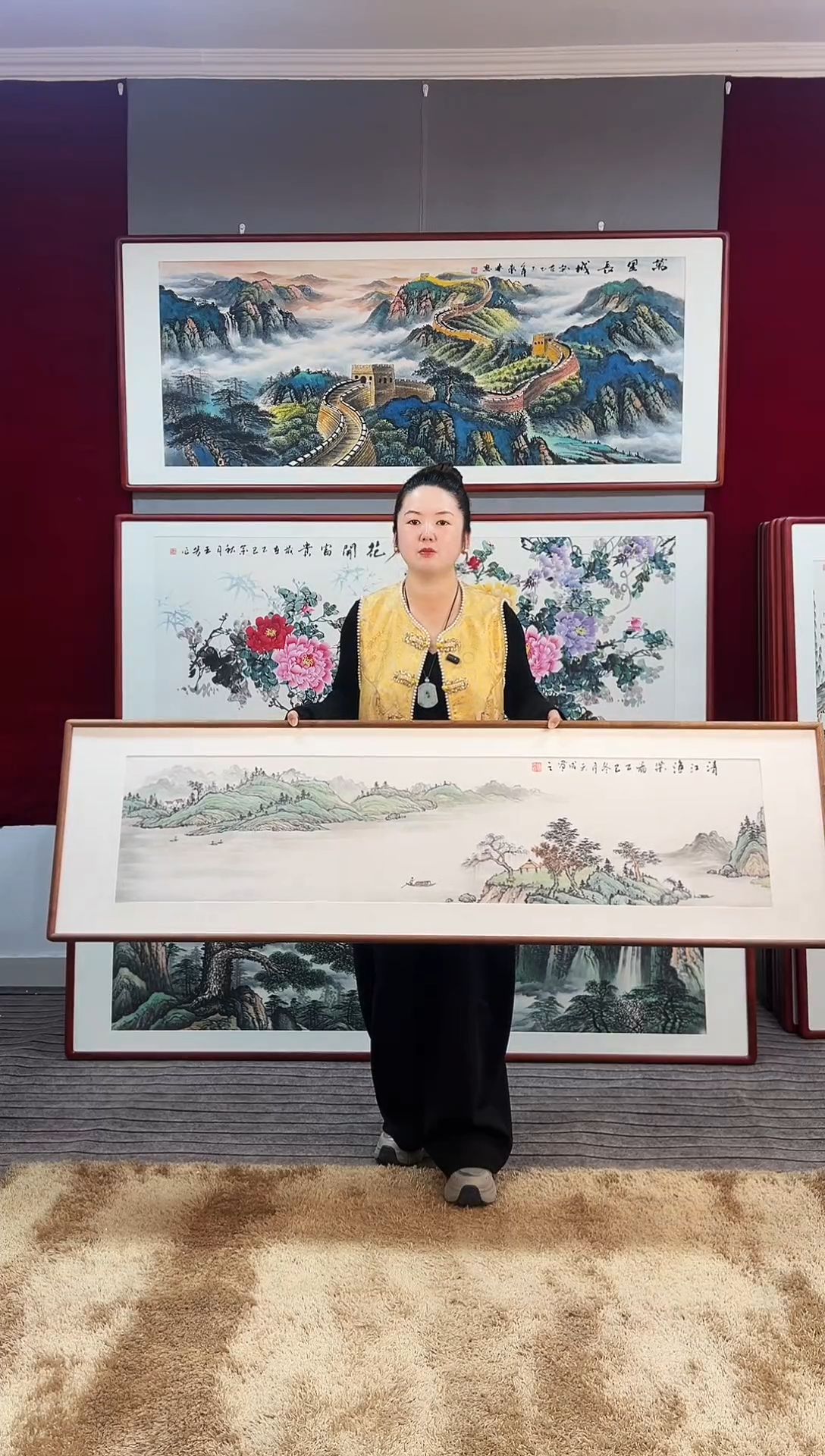 国画手绘山水163*48尺寸