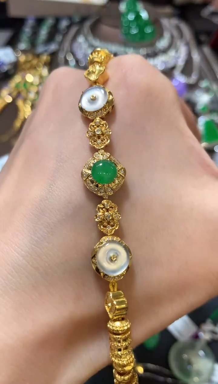 足金镶嵌手链翡翠m96 多样性一件发货