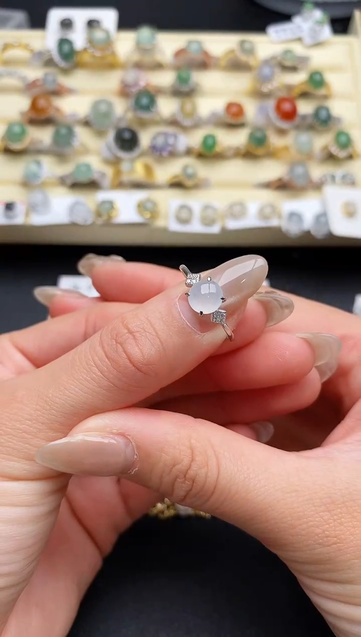 【闪购商品】翡翠戒指银S925镶嵌55555555+9