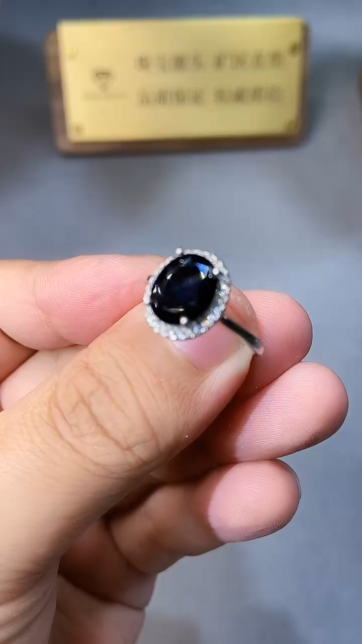 【闪购商品】蓝宝石戒指银S925镶嵌65黑