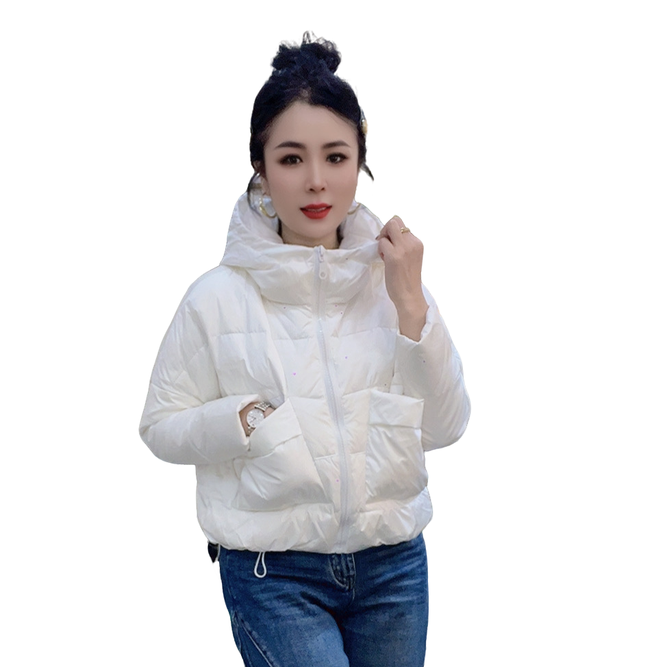莉丽佳2519款女装冬季长袖大兜短款连帽羽绒服轻薄洋气时尚百搭版