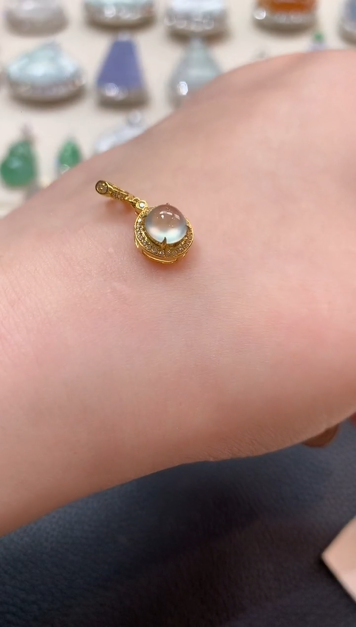 翡翠18K金镶嵌吊坠(不含链)a23夏日礼物