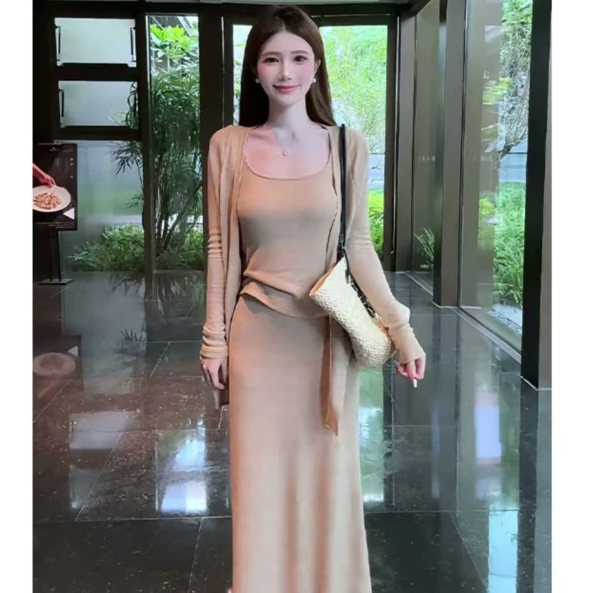 温柔风法式时尚套装礼服轻奢针织显瘦性感气质裙子