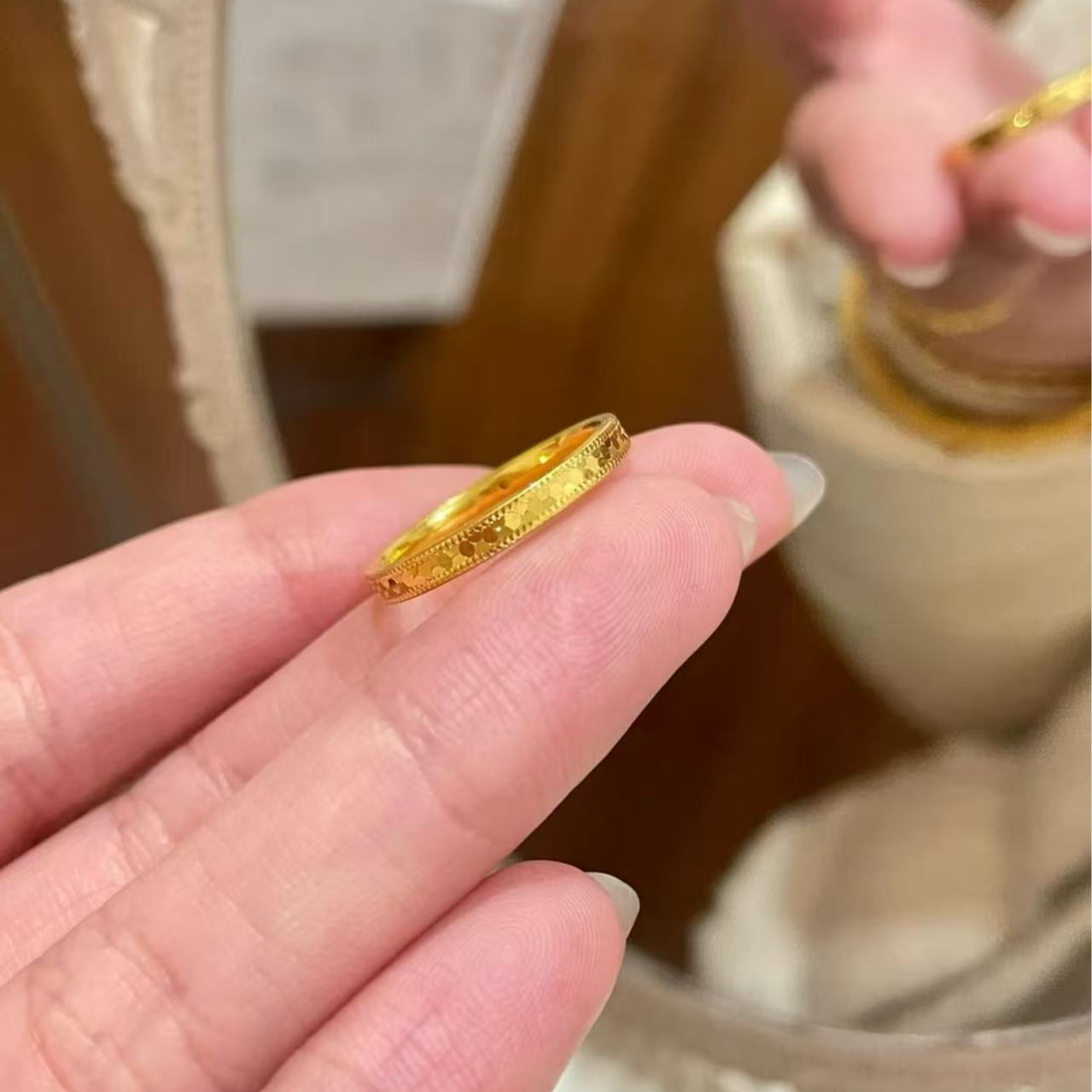 足金999鱼鳞戒指5D工艺精致轻奢时尚小众显瘦低预算送女友礼物ins