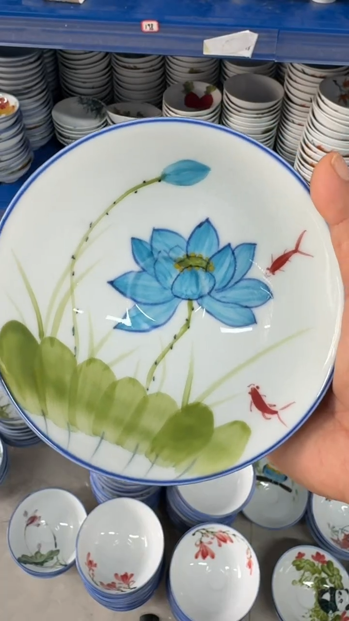 瓷片景德镇高温陶瓷食品级手绘釉中彩-斗笠碗