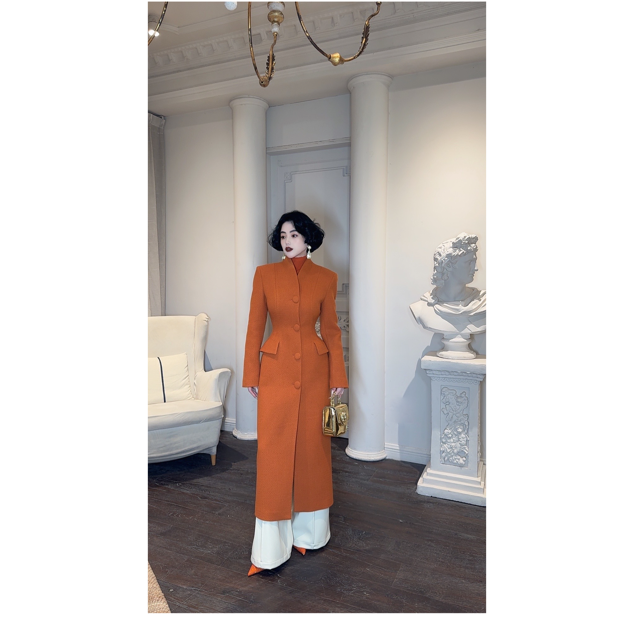 LYXJ【卢塞恩落日】轻奢法式慵懒风长款优雅宽松女士大衣11693