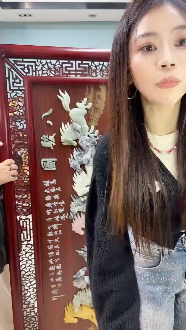 木220*80八骏图玉雕挂画