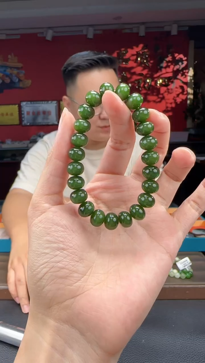 未镶嵌手串和田玉碧玉猫算盘珠单圈手串