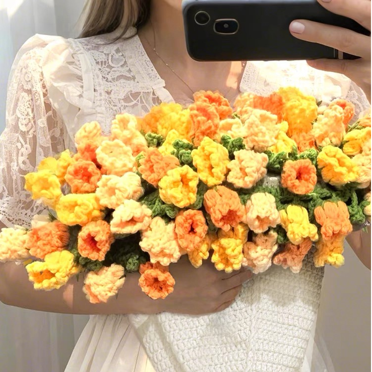 毛毯花束编织材料包玫瑰花毯子毛线钩织针织铃兰花钩针礼物秋冬