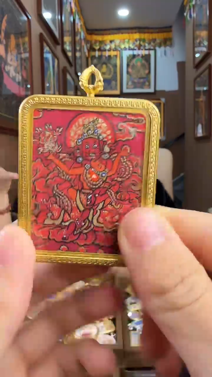吊坠红财神-纯手绘唐卡