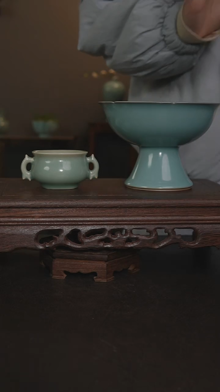 摆件陶仿古手工高足果盘