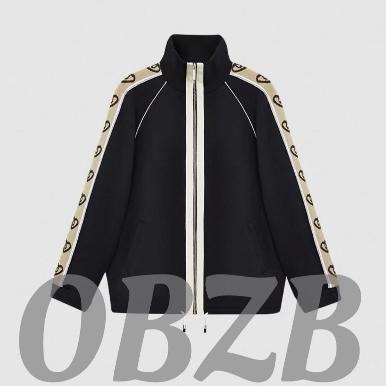 OBZB【G男女同款外套】黑色黄边logo刺绣拉链运动长袖时尚修身 9912