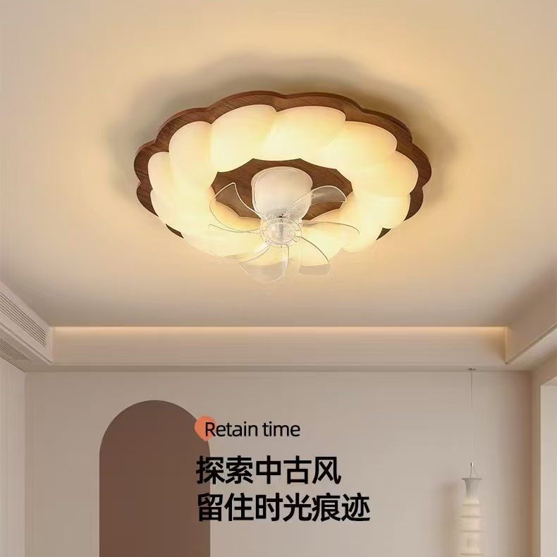 云朵泡泡吸顶灯中古风复古奶油风扇灯胡桃木纹创意温馨护眼卧室灯