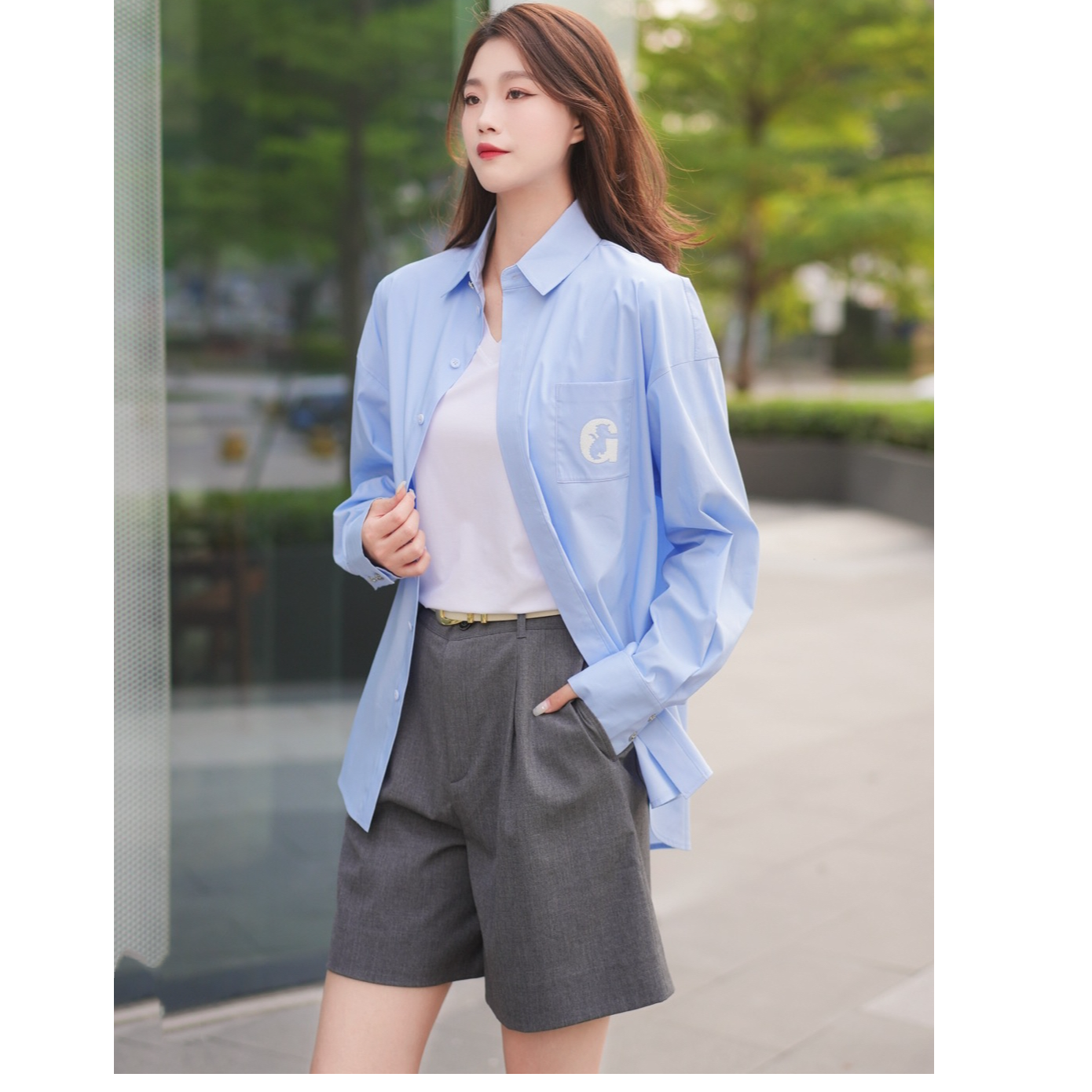 GIRDEAR/哥弟新款时尚长袖百搭休闲设计韩版感宽松衬衣/1300989