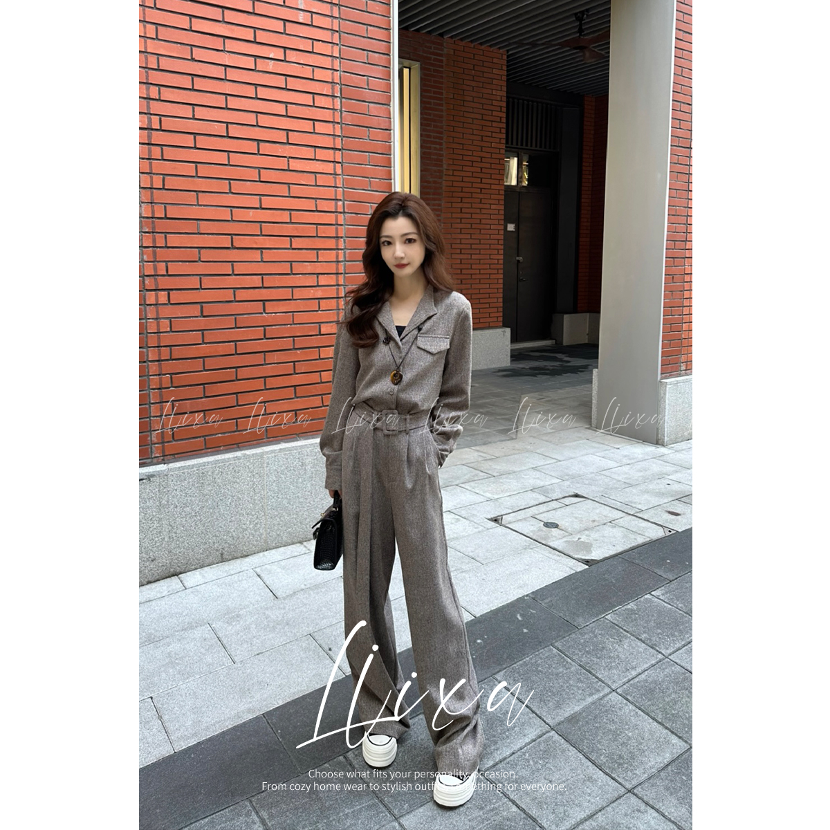 Liixu2025休闲时尚套装高腰显瘦减龄阔腿裤两件套L51TZ053