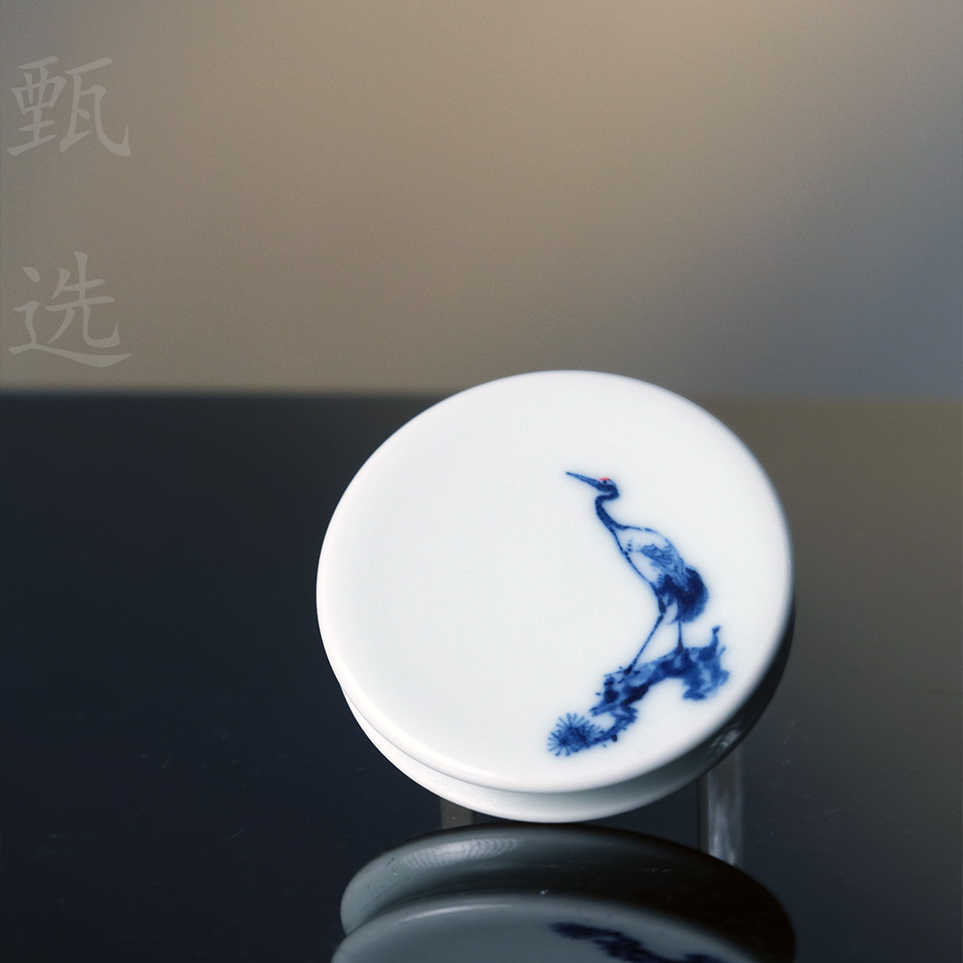 【器度甄选】天予窑 汝瓷 玉青釉 青花鹤纹盖置