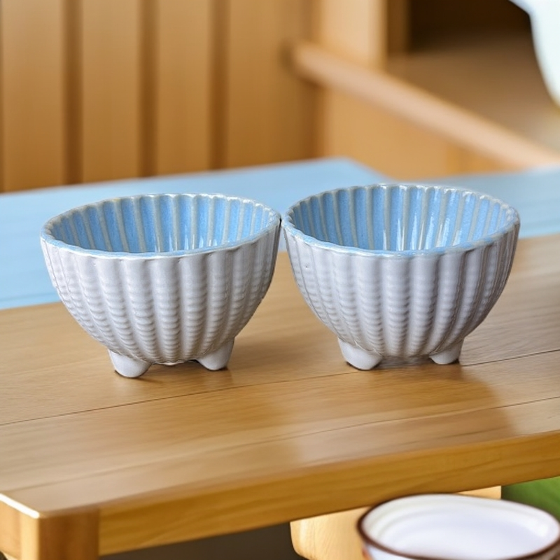 451 2个装三足蓝色米饭碗