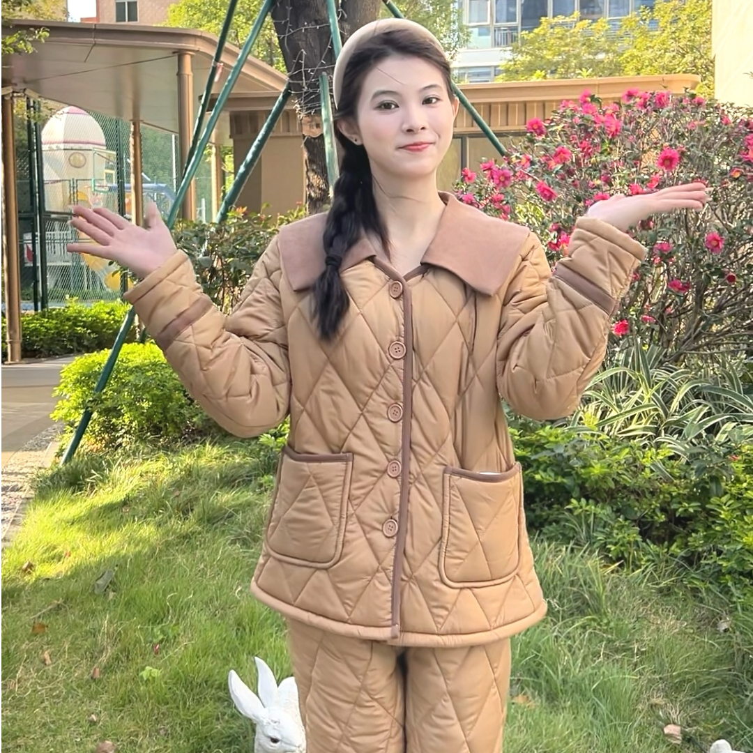 【月林照秋】老钱风情侣睡衣女冬季加厚加绒爆款新款三层夹棉家居服