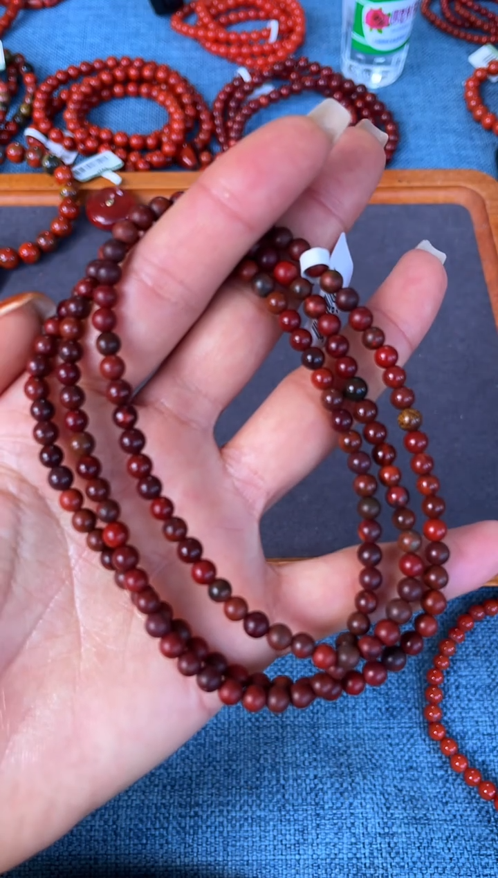 未镶嵌手串南红玛瑙N04凉山九口料包浆乌石多圈