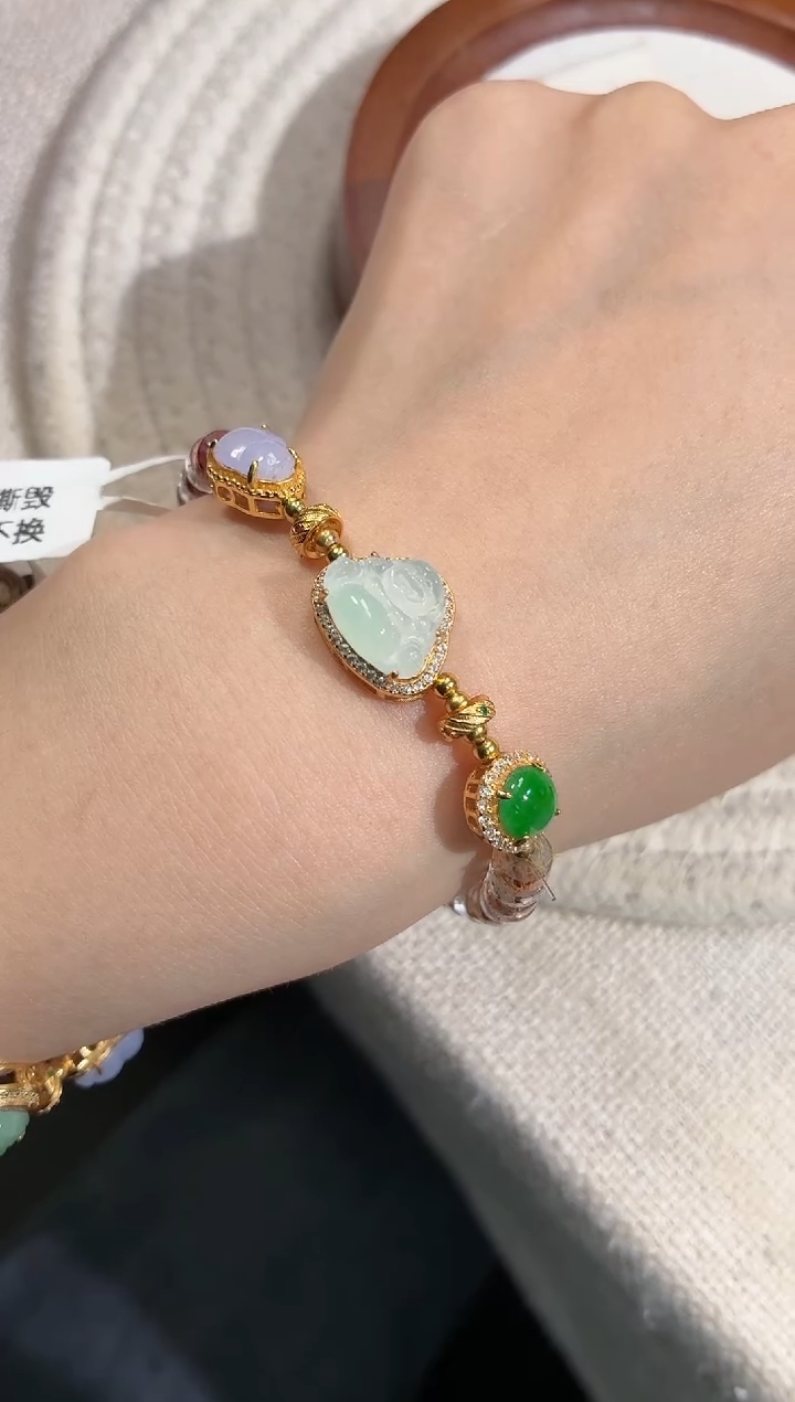 吊坠(不含链)银S925镶嵌翡翠手串