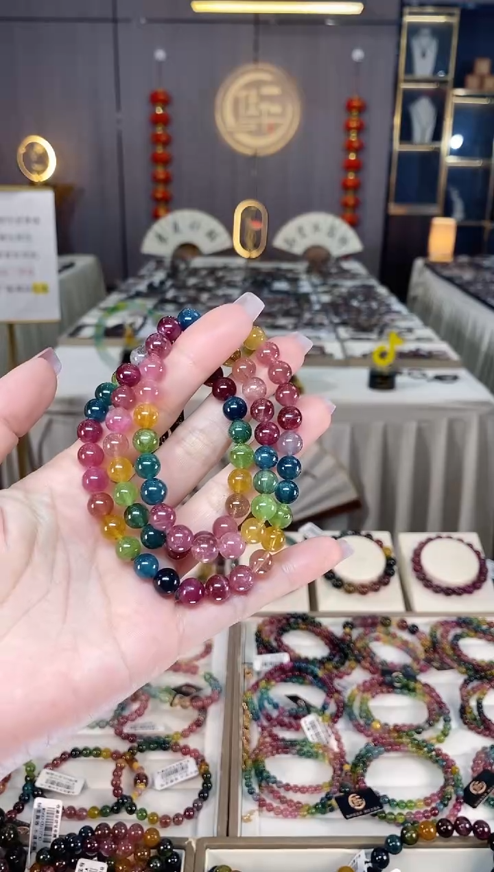 未镶嵌冰透体老矿碧玺色标三圈手串7mm+碧玺hon多样性发一条