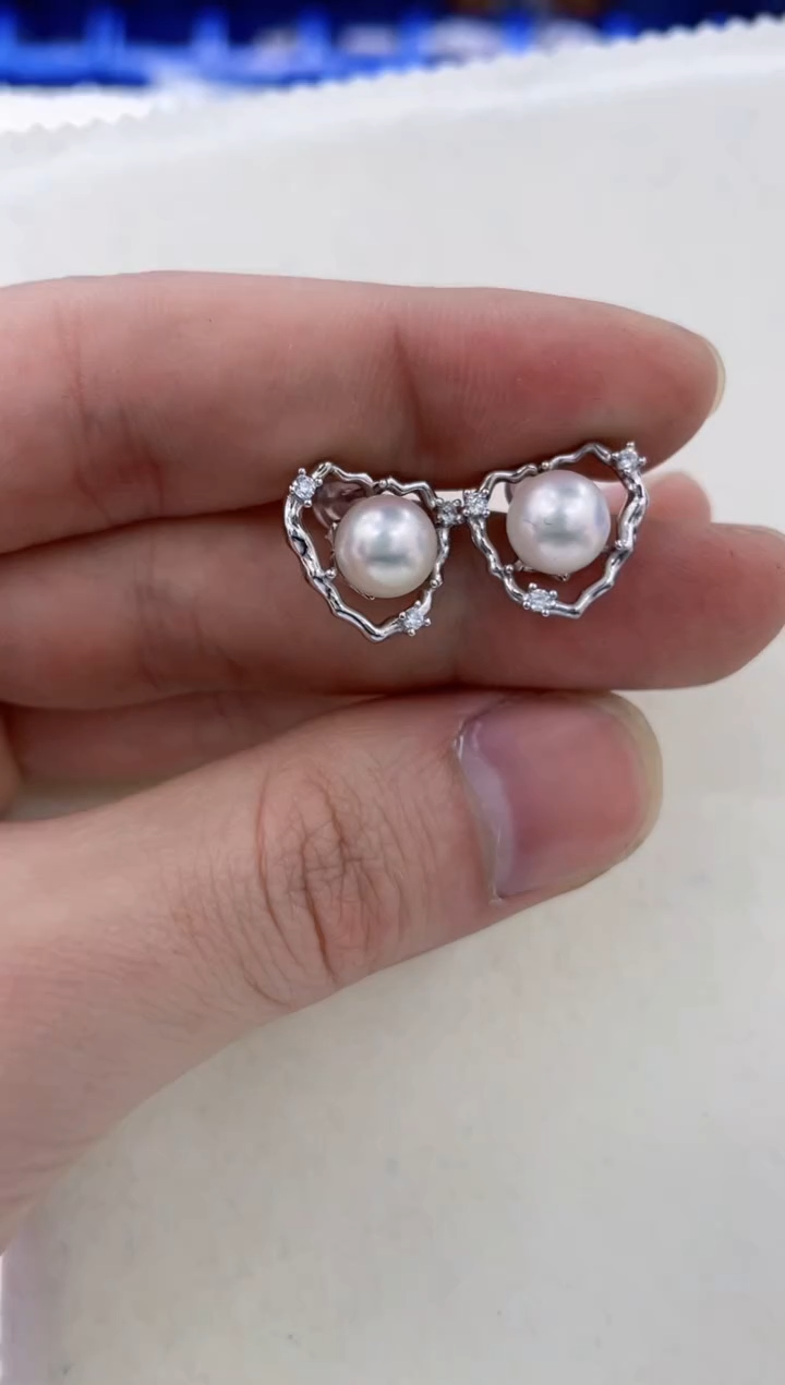 银S925镶嵌耳饰海水珍珠  
