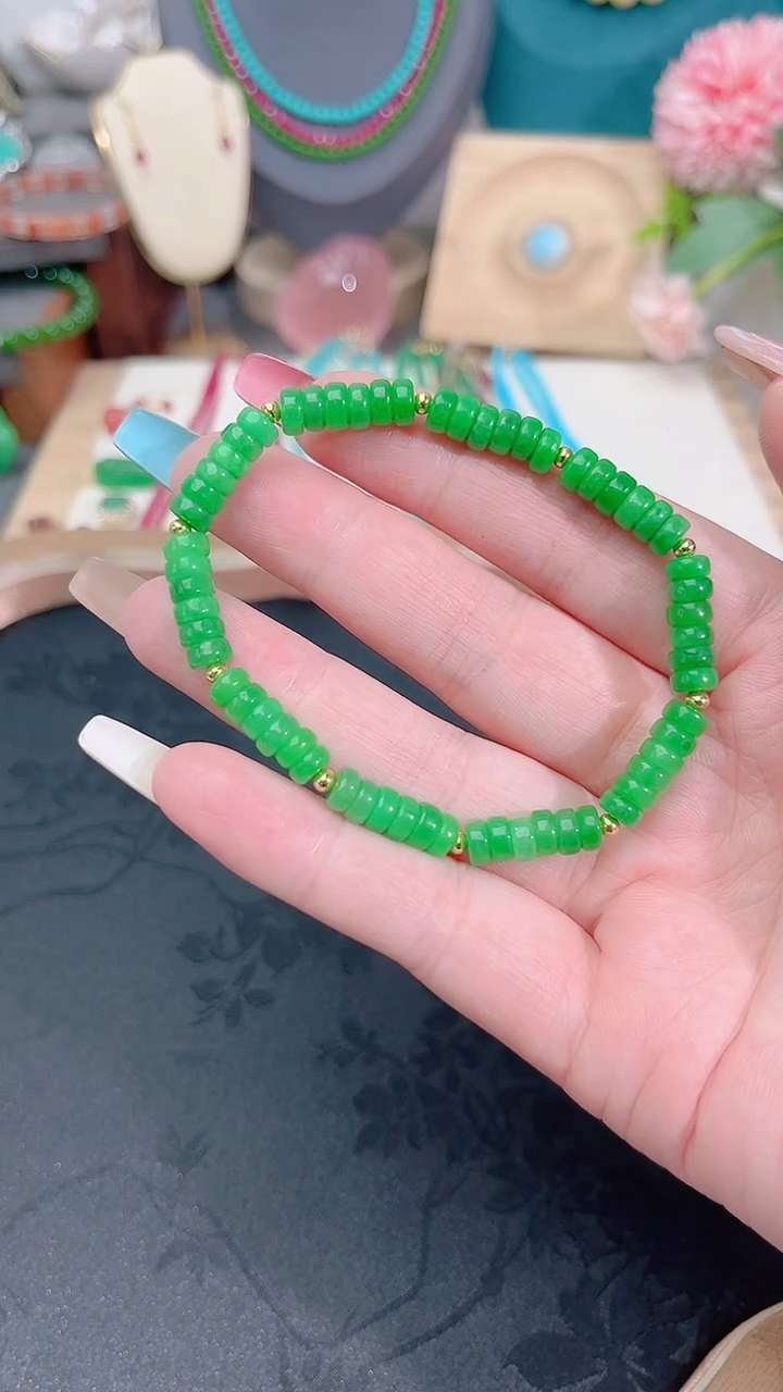 银S925镶嵌手串翡翠算盘99