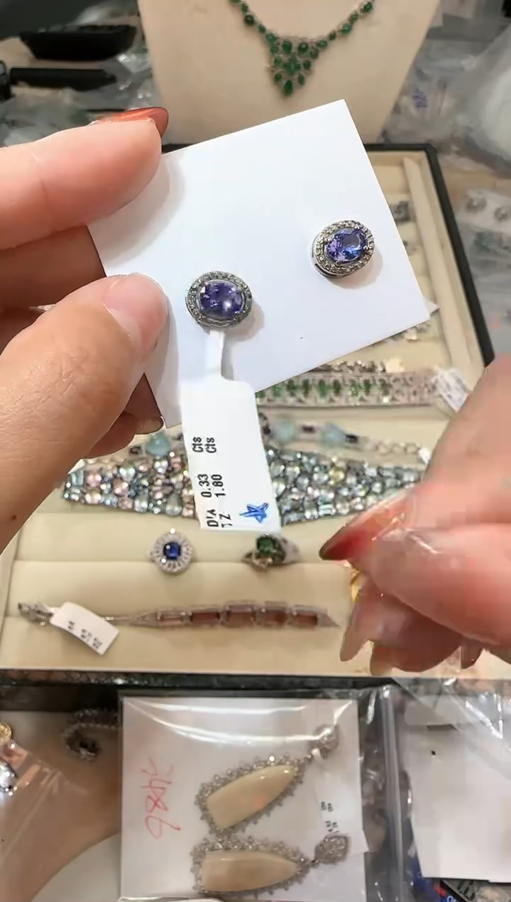 【闪购商品】定制坦桑石耳饰银S925镶嵌耳饰