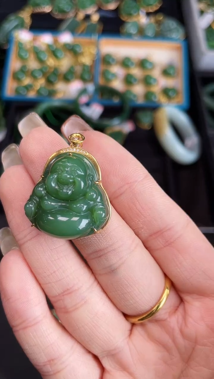 【闪购商品】和田玉吊坠18K金镶嵌多样性发一Z
