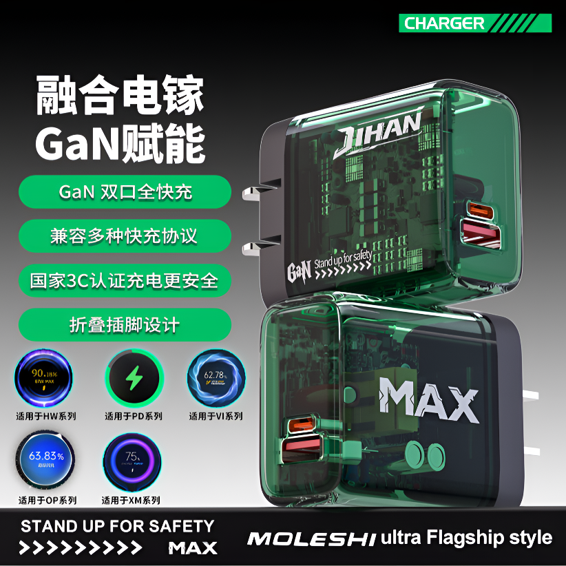 【国家3C认】极悍赋能多协议双口透明充电头2025超级闪充充电器双口