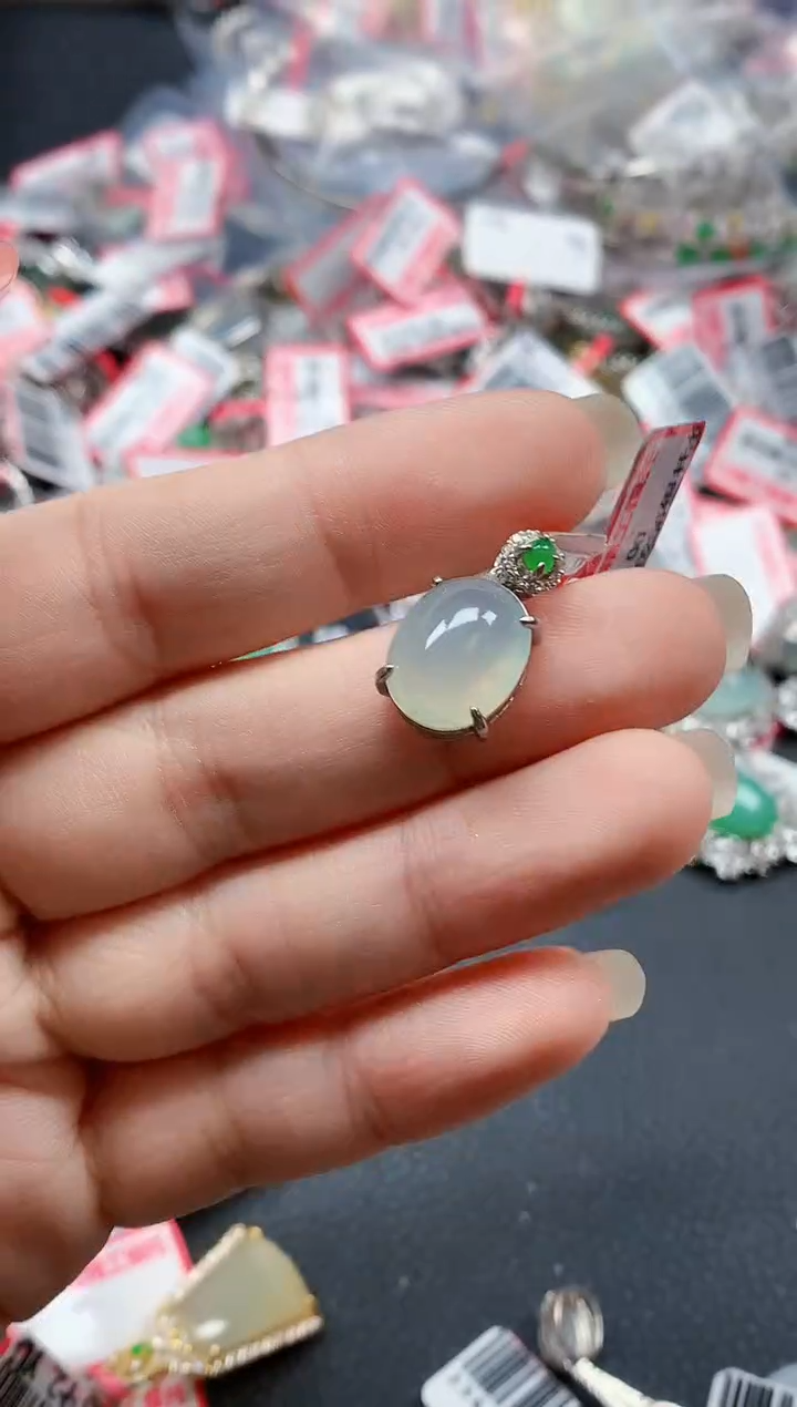 银S925镶嵌戒指翡翠天然A货缅甸翡翠