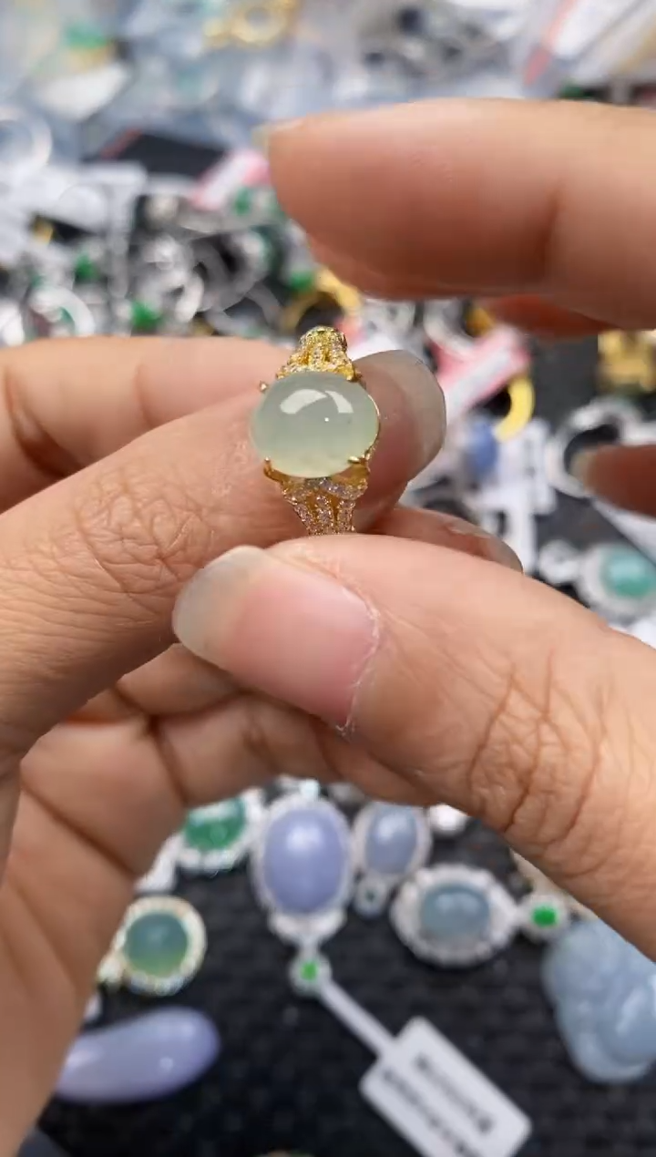 银S925镶嵌戒指翡翠555---6