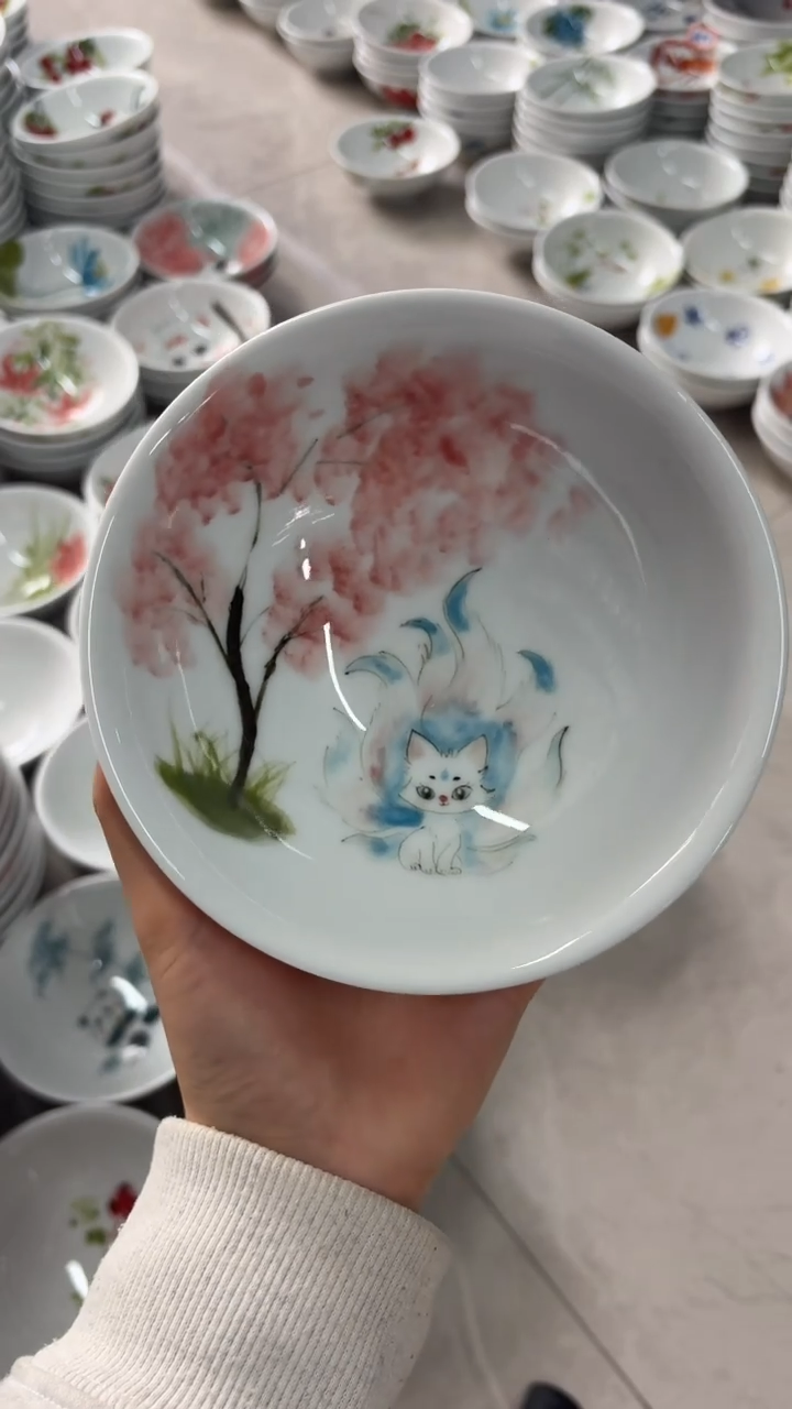 瓷片景德镇高温陶瓷食品级手绘釉中彩-壮壮碗