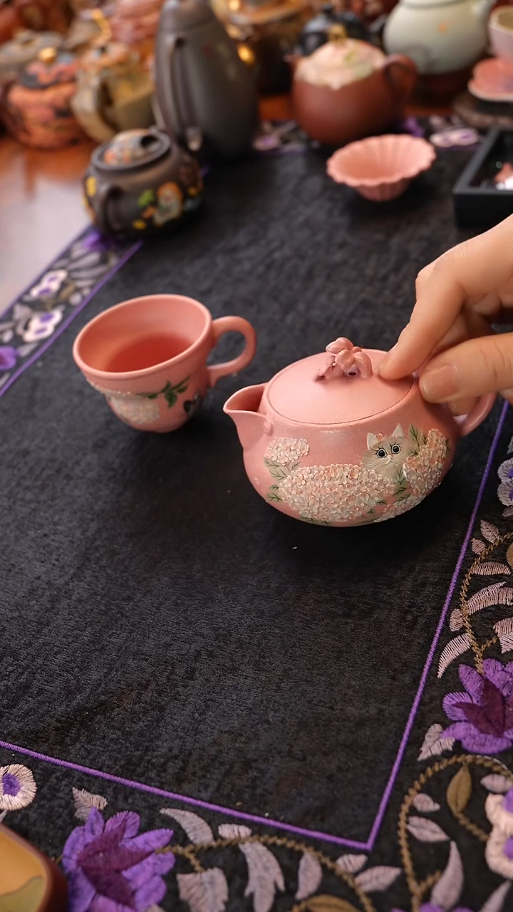 茶壶紫砂托斯卡纳粉一壶一杯